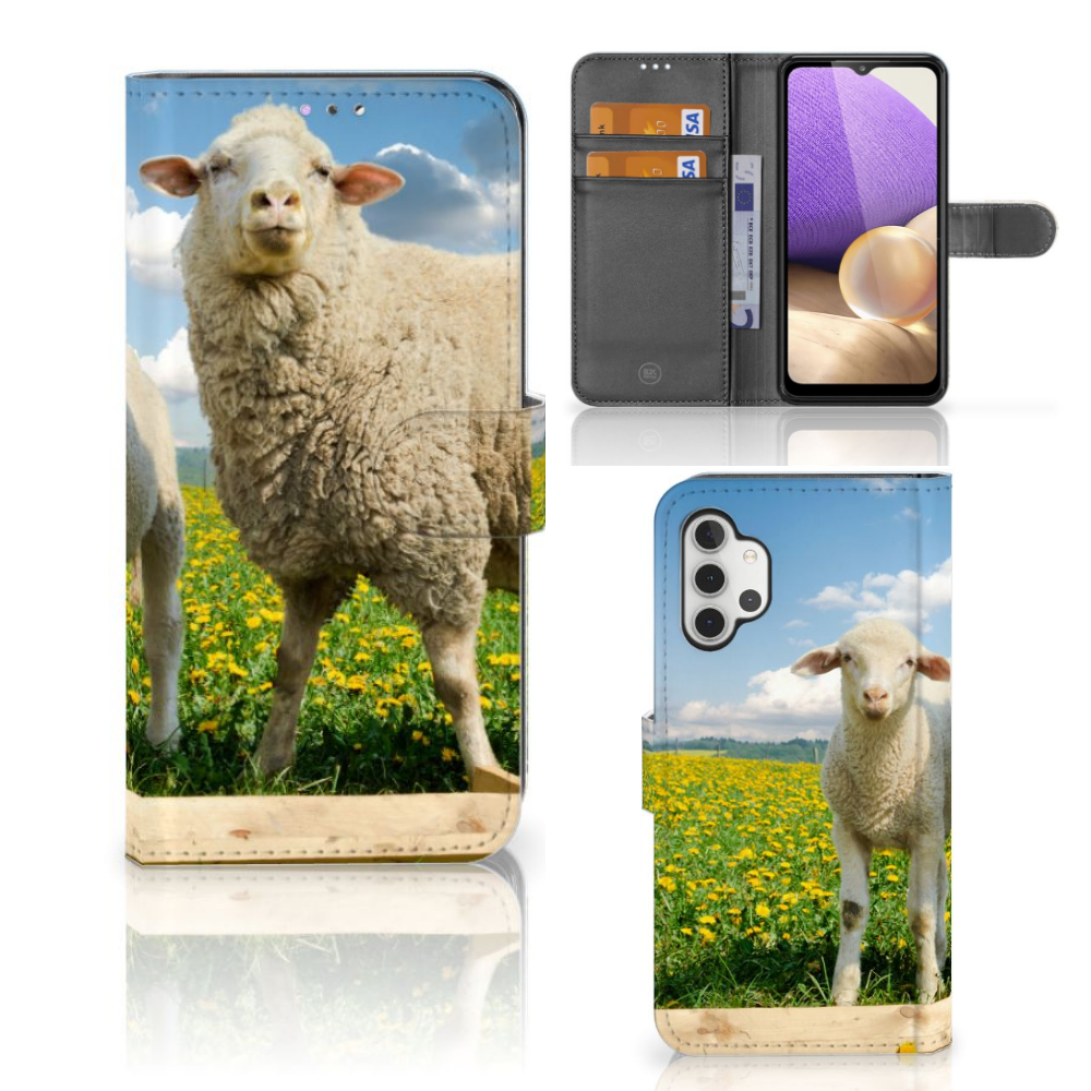 Samsung Galaxy A32 4G Telefoonhoesje met Pasjes Schaap en Lammetje