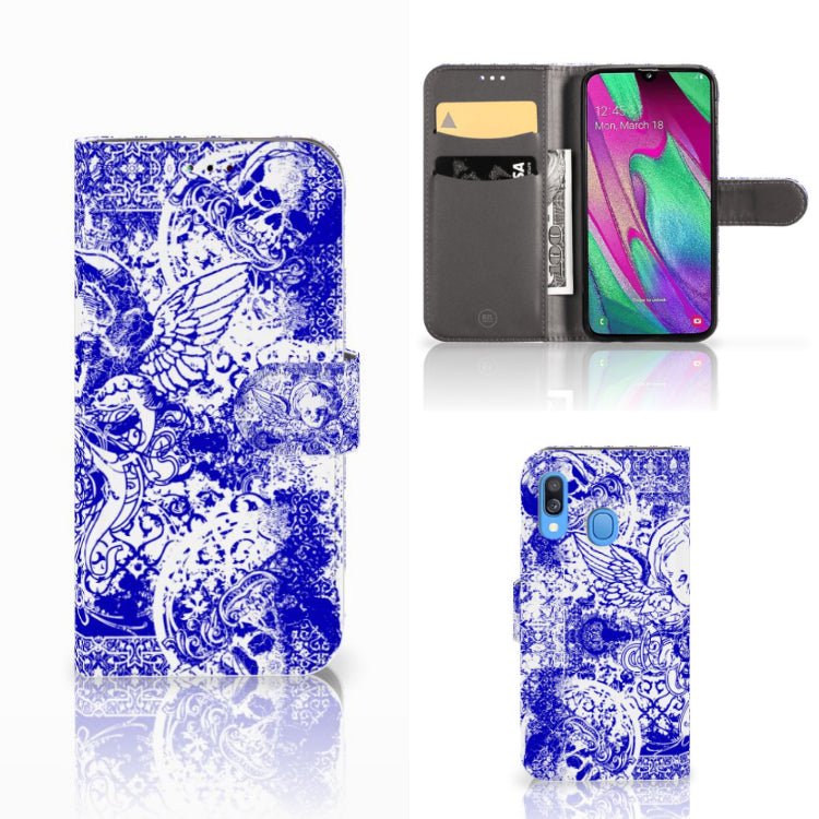 Telefoonhoesje met Naam Samsung Galaxy A40 Angel Skull Blauw