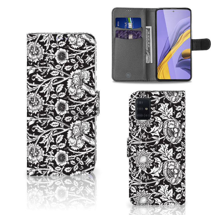 Samsung Galaxy A51 Hoesje Black Flowers