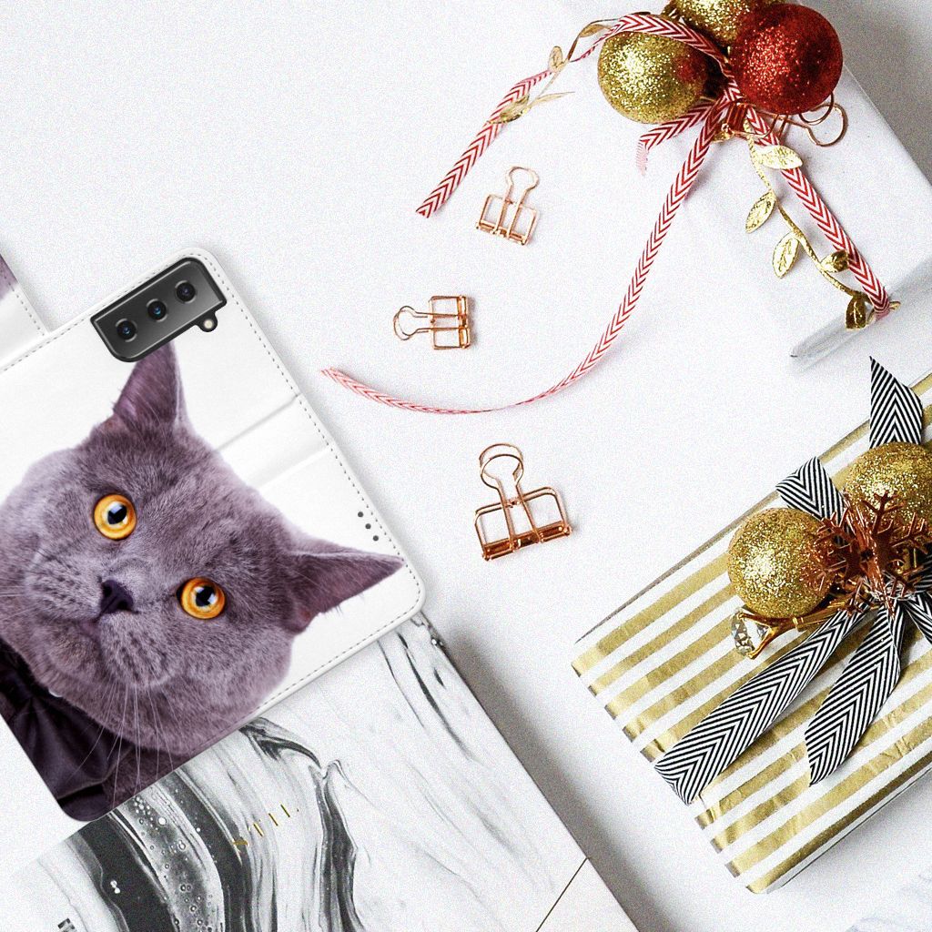 Samsung Galaxy S21 Plus Telefoonhoesje met Pasjes Kat