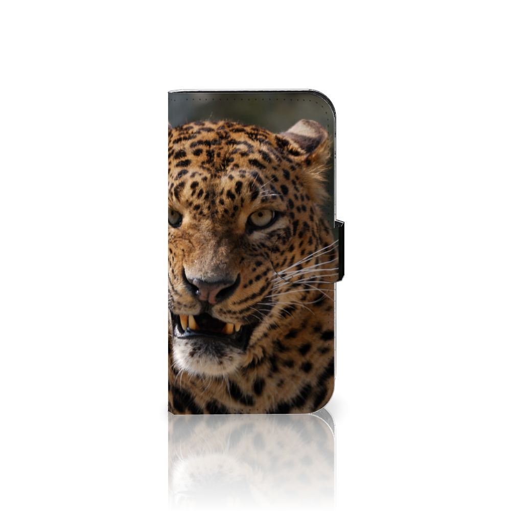 iPhone 15 Pro Telefoonhoesje met Pasjes Luipaard met afbeelding van een realistische luipaardgezicht 🐆