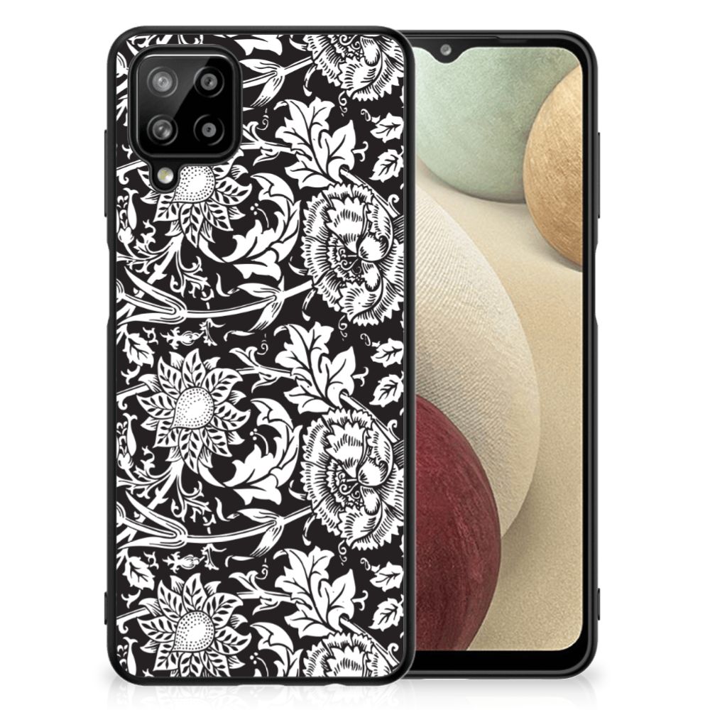 Samsung Galaxy A12 Bloemen Hoesje Black Flowers