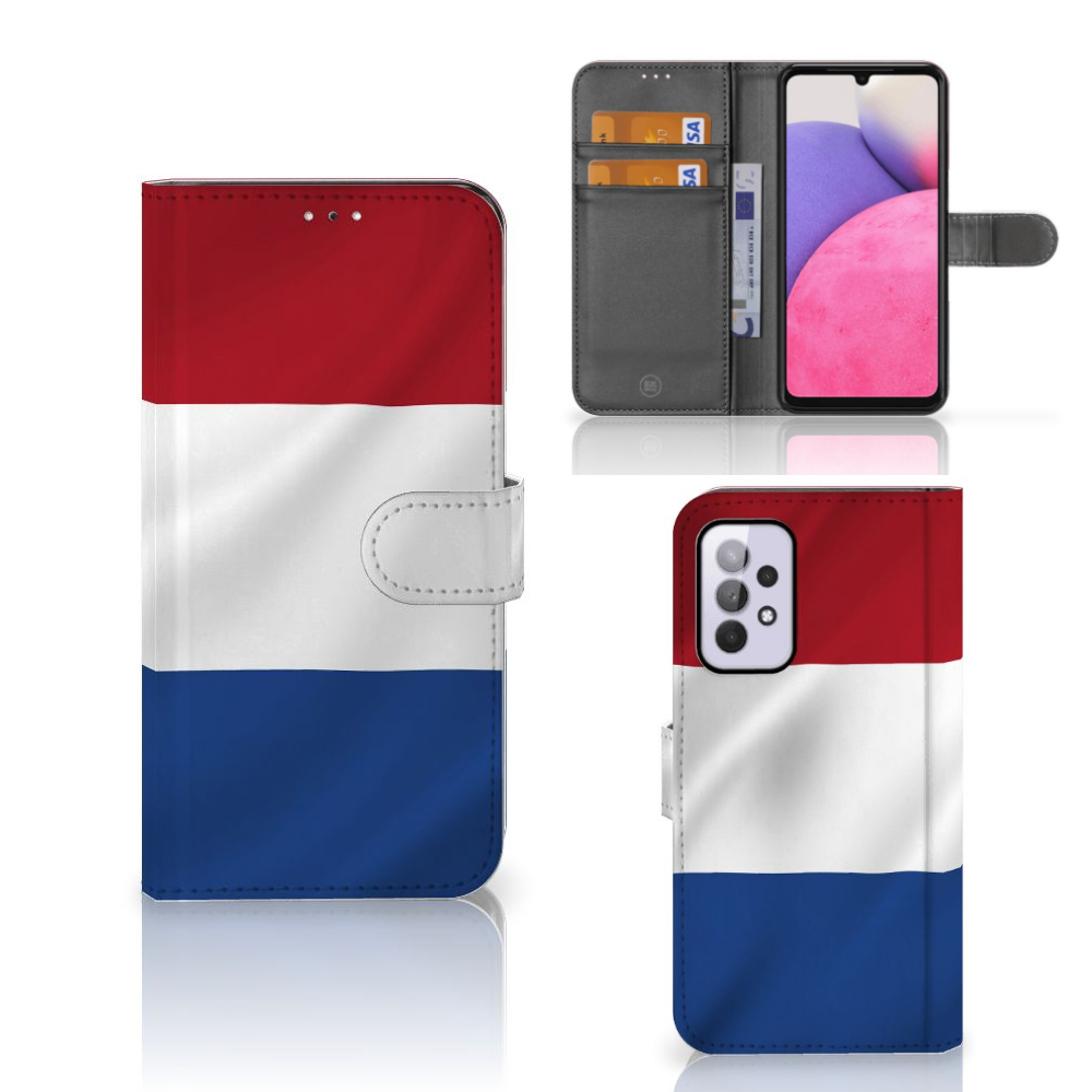 Samsung Galaxy A33 5G Bookstyle Case Nederlandse Vlag met artistiek ontwerp van de Nederlandse vlag.