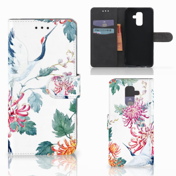 Samsung Galaxy A6 Plus 2018 Telefoonhoesje met Pasjes Bird Flowers