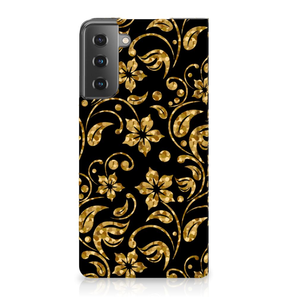 Samsung Galaxy S21 Plus Smart Cover Gouden Bloemen - B2C Telecom