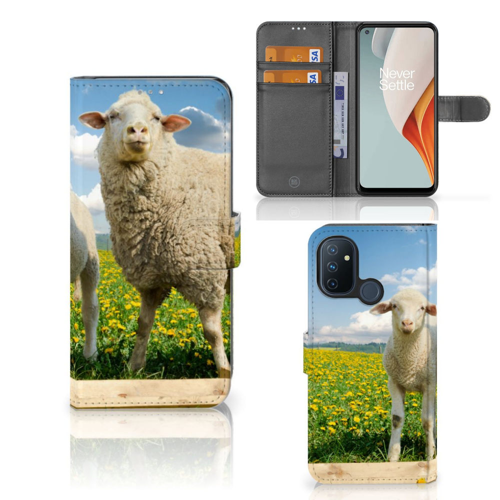 OnePlus Nord N100 Telefoonhoesje met Pasjes Schaap en Lammetje