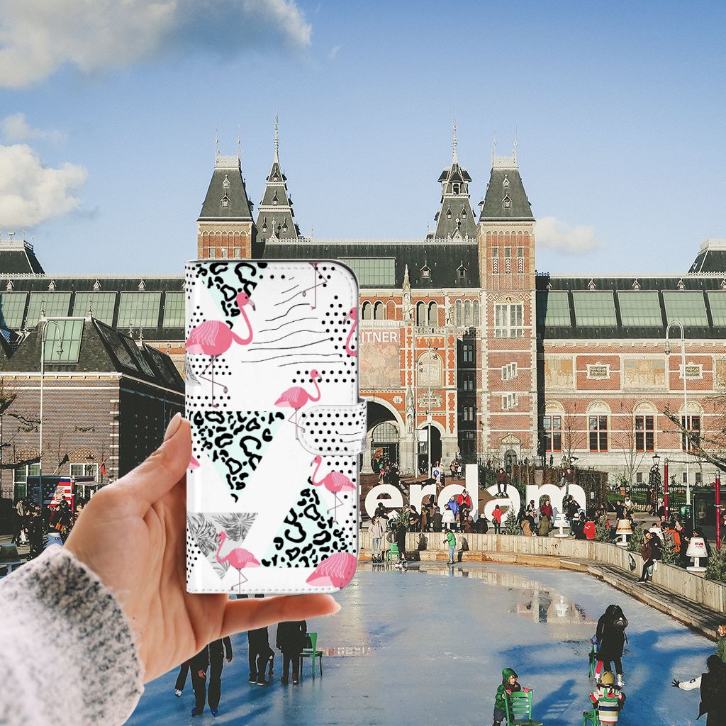 iPhone 13 Pro Max Telefoonhoesje met Pasjes Flamingo Triangle