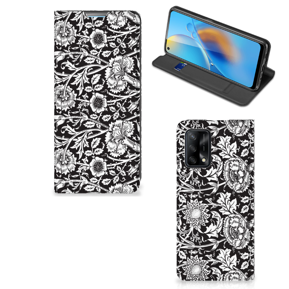 OPPO A74 4G Smart Cover Black Flowers - B2C Telecom