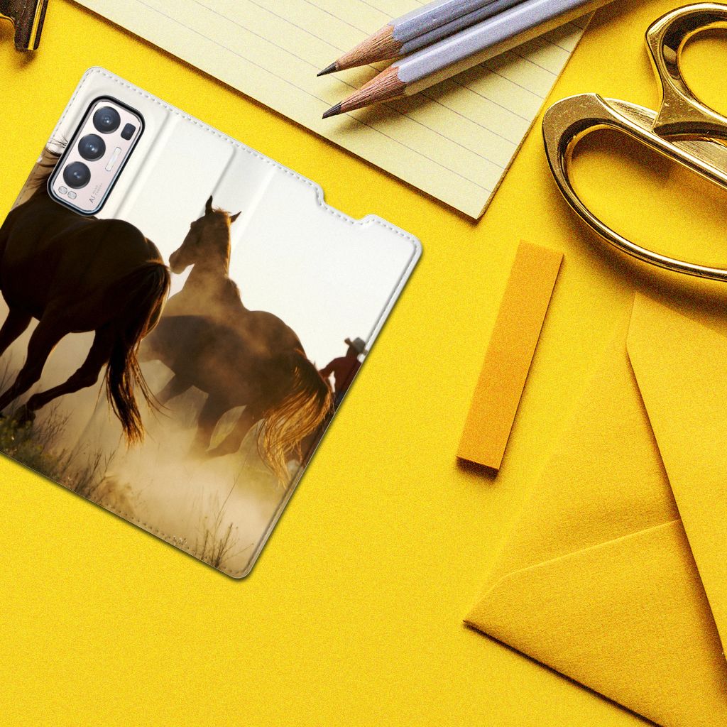 OPPO Find X3 Neo Hoesje maken Design Cowboy met paardenprint en paardrijder in de natuur.