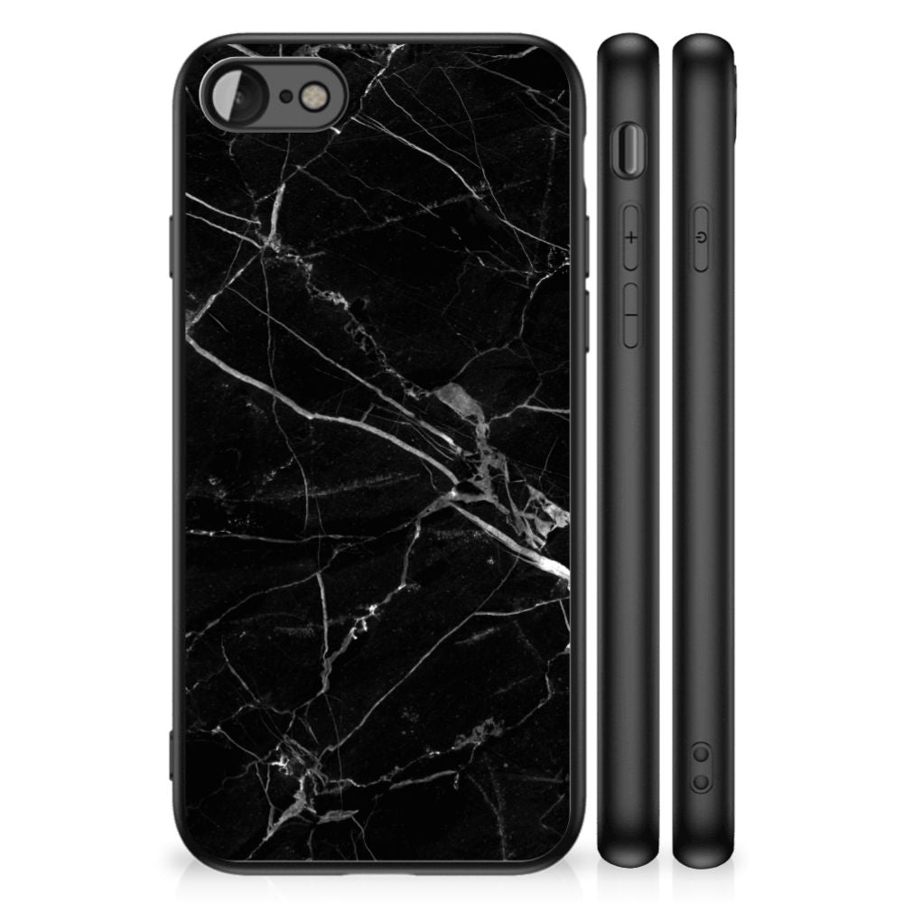 iPhone SE 2022 | SE 2020 | 7/8 Marmeren Print Telefoonhoesje Marmer Zwart - Origineel Cadeau Vader in zwart marmeren design.