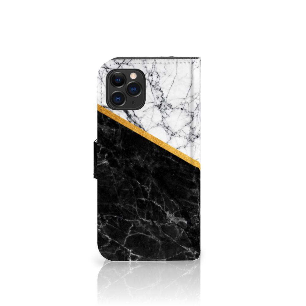Apple iPhone 11 Pro Bookcase Marmer Wit Zwart - Origineel Cadeau Man