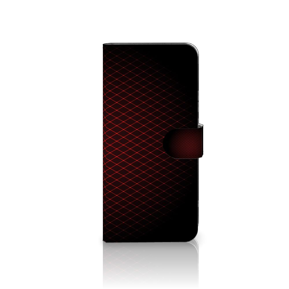 Xiaomi Redmi 10C Telefoon Hoesje Geruit Rood met gestrikt ontwerp en ruimte voor 3 pasjes.