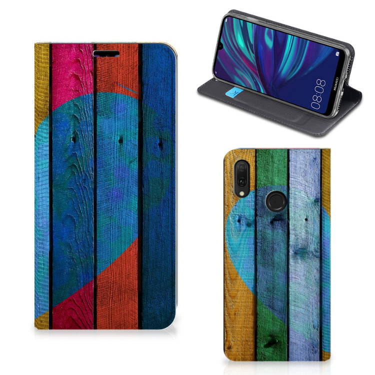 Huawei Y7 hoesje Y7 Pro (2019) Book Wallet Case Wood Heart - Cadeau voor je Vriend