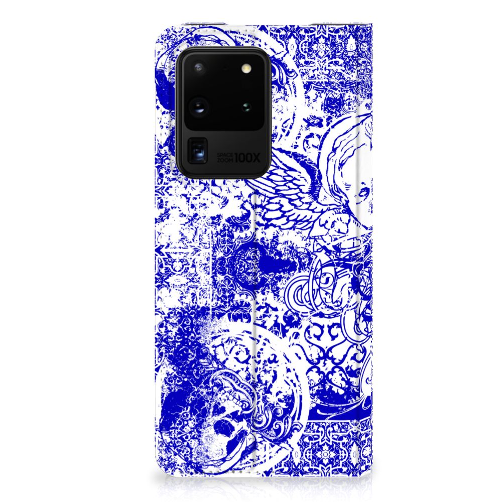 Mobiel BookCase Samsung Galaxy S20 Ultra Angel Skull Blauw