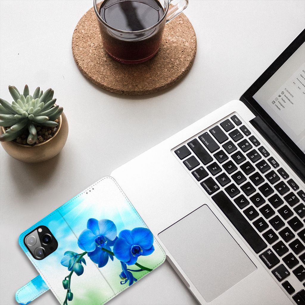 iPhone 14 Pro Hoesje Orchidee Blauw - Cadeau voor je Moeder