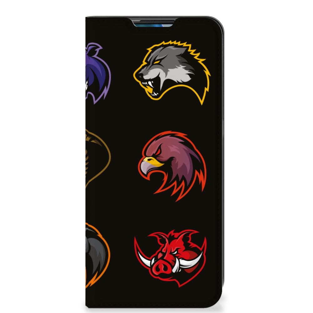 OnePlus Nord N10 5G Magnet Case Cartoon with wolf, eagle, pig and animal cartoon designs on a black background.