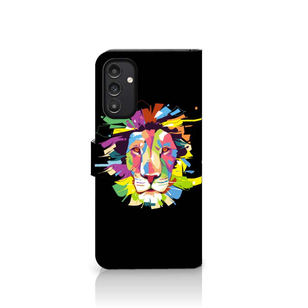 Samsung Galaxy A14 4G Leuk Hoesje Lion Color met kleurrijk leeuwdesign op zwart