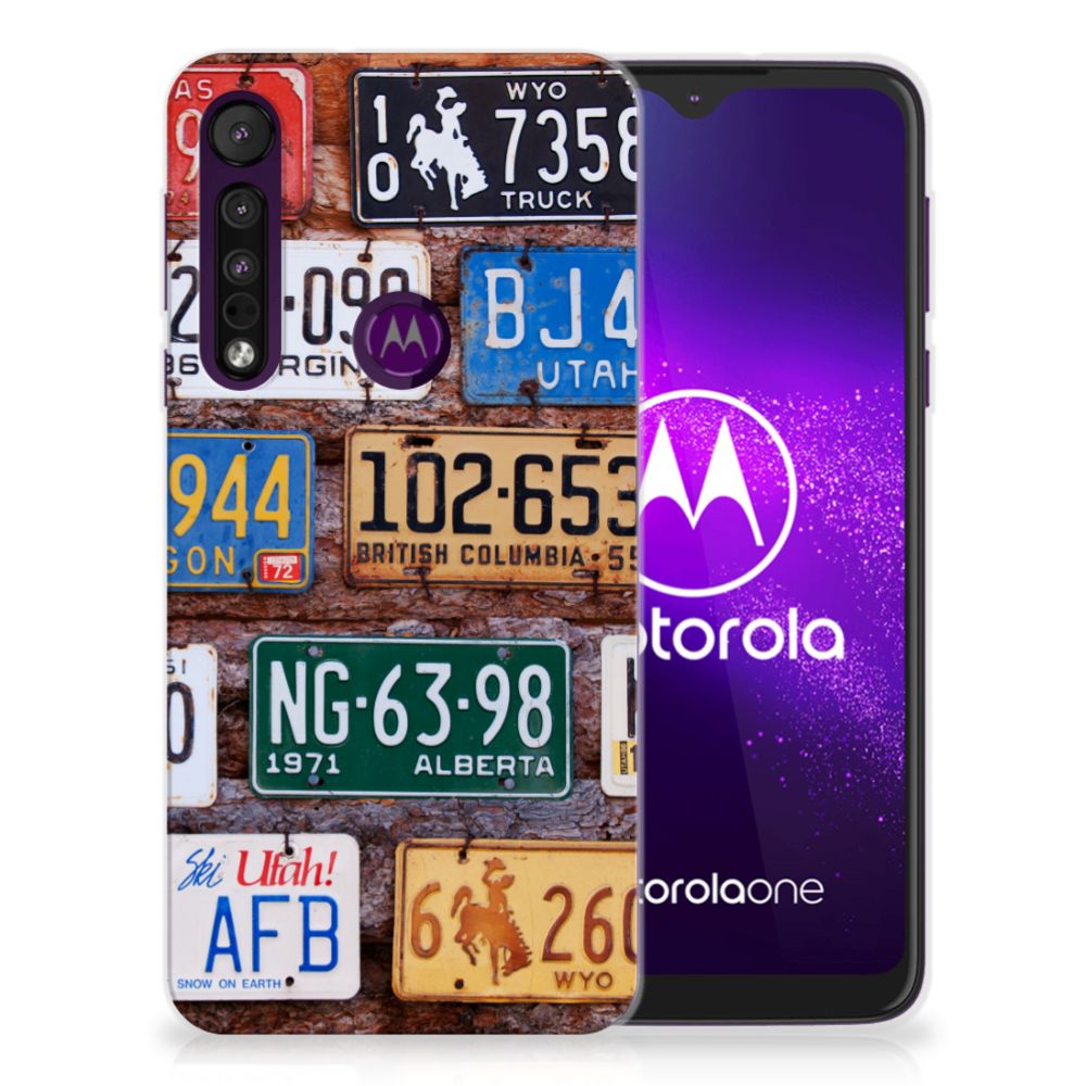 Motorola One Macro Siliconen Hoesje met foto Kentekenplaten