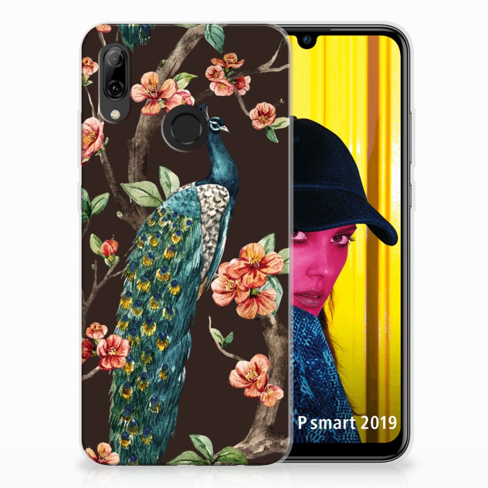 Huawei P Smart 2019 TPU Hoesje Pauw met Bloemen