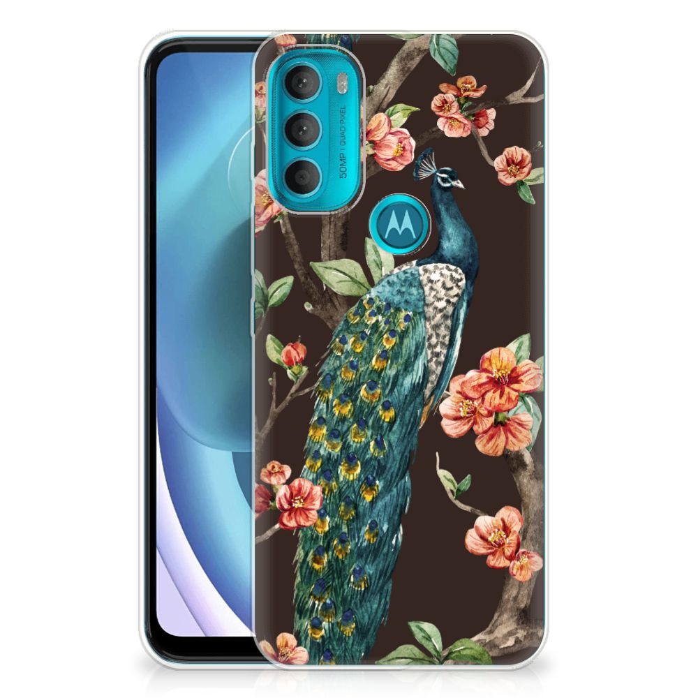 Motorola Moto G71 5G TPU Hoesje Pauw met Bloemen