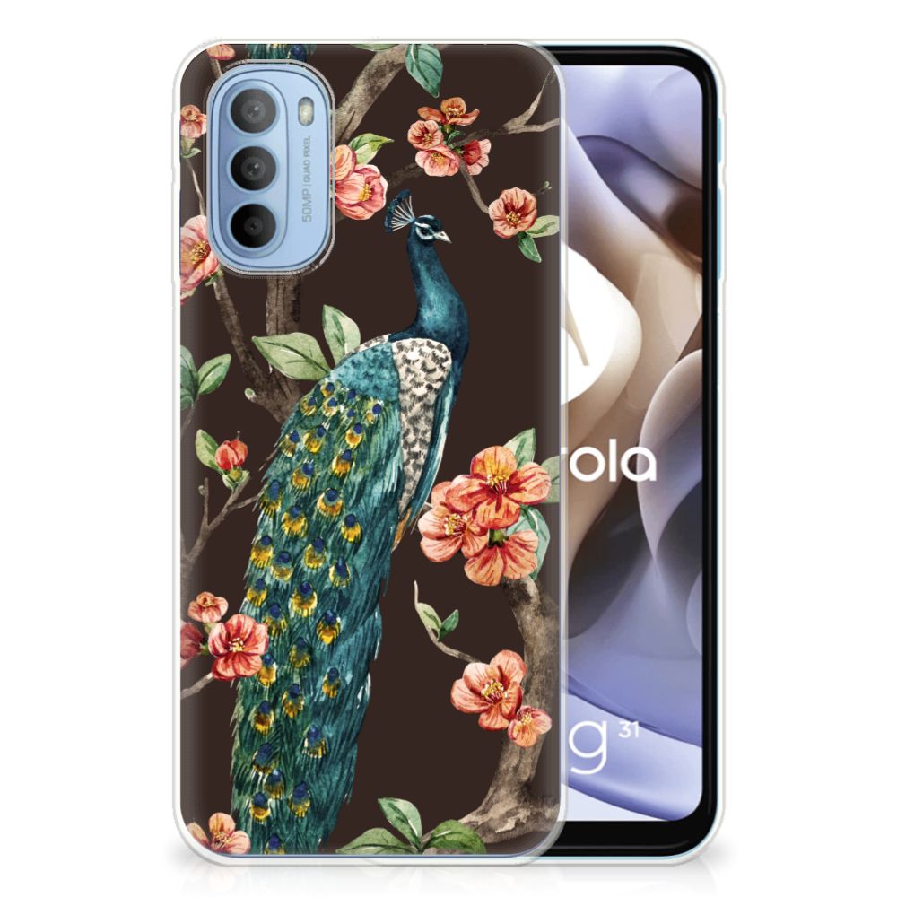 Motorola Moto G31 | G41 TPU Hoesje Pauw met Bloemen