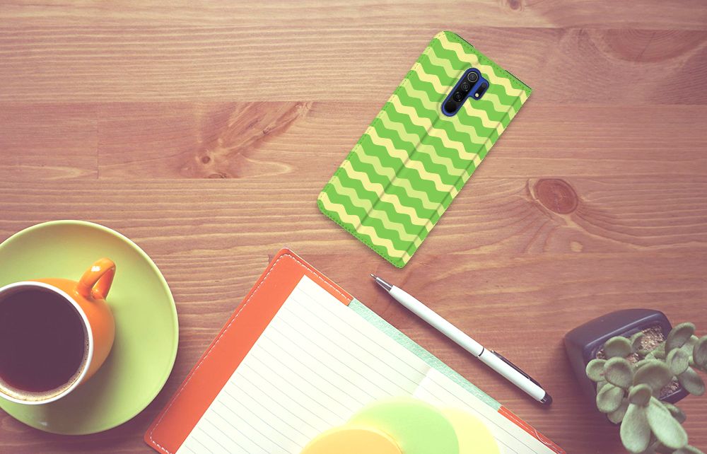 Xiaomi Redmi 9 Hoesje met Magneet Waves Green - B2C Telecom