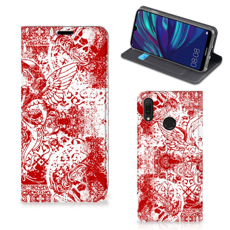 Mobiel BookCase Huawei Y7 hoesje Y7 Pro (2019) Angel Skull Rood