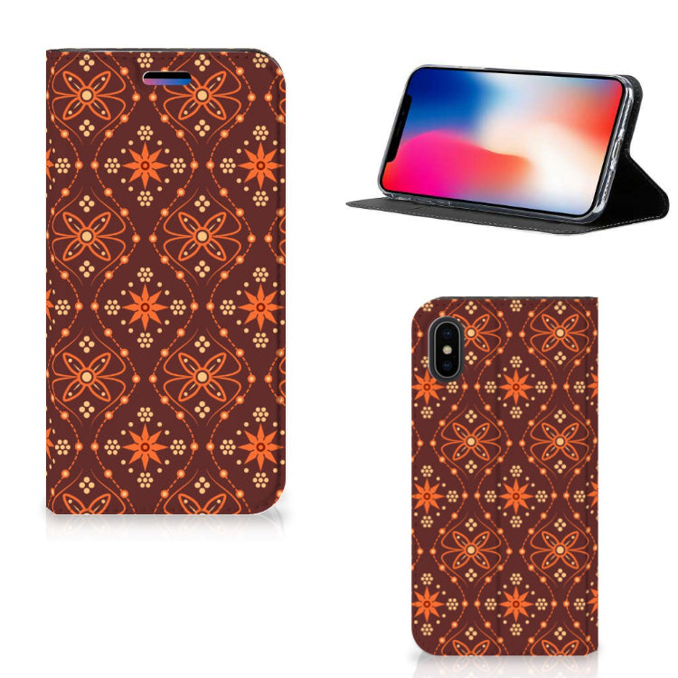 Apple iPhone X | Xs Hoesje met Magneet Batik Brown