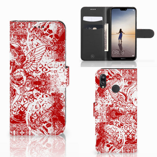 Telefoonhoesje met Naam Huawei P20 Lite Angel Skull Rood