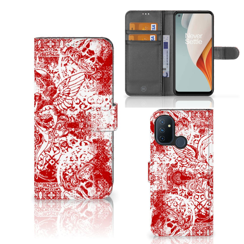 Telefoonhoesje met Naam OnePlus Nord N100 Angel Skull Rood