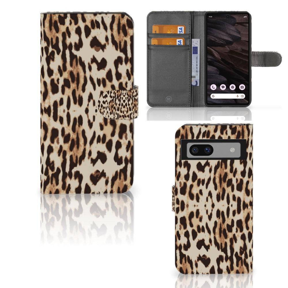 Google Pixel 7A Telefoonhoesje met Pasjes Leopard