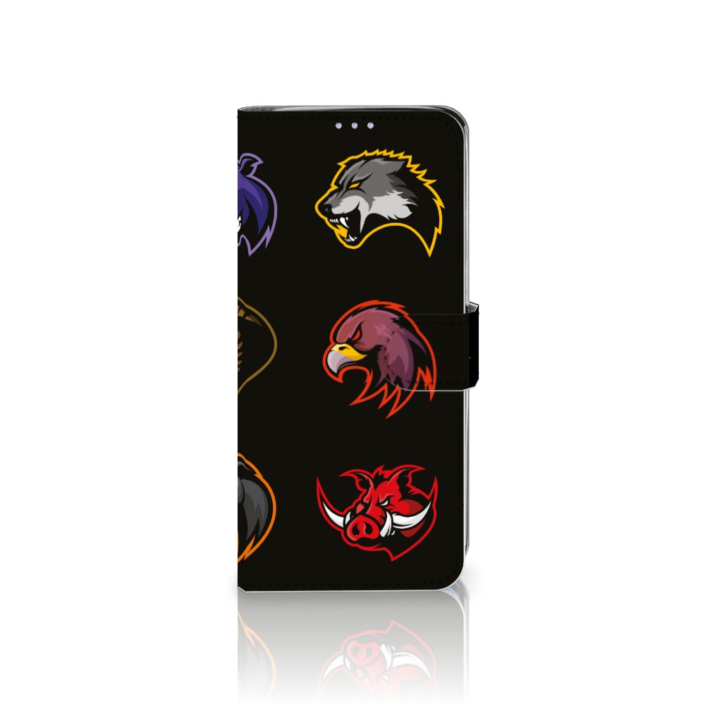 Samsung Galaxy S20 Plus Leuk Hoesje Cartoon met kleurrijke cartoon dierenhoofden op donkere achtergrond.