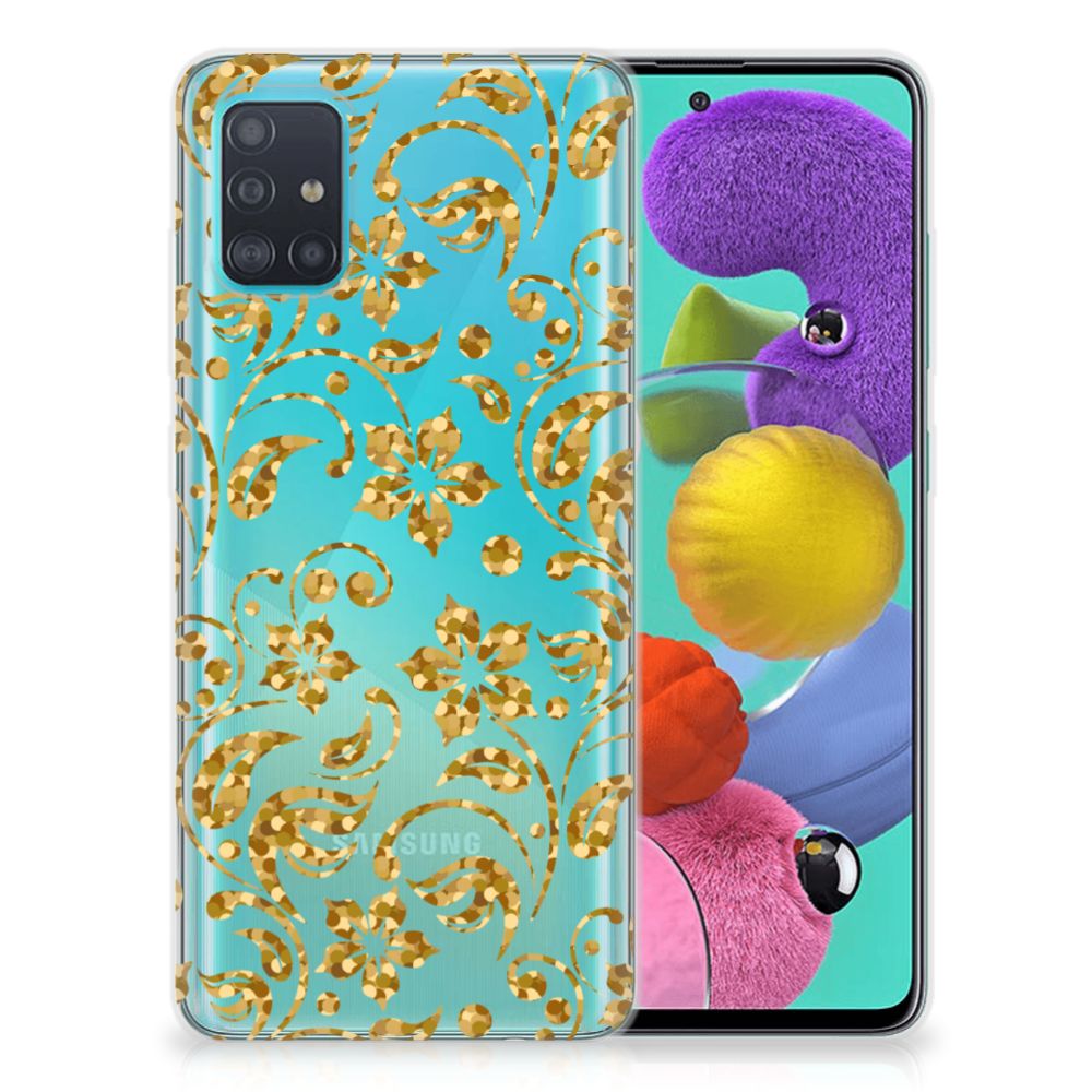 Samsung Galaxy A51 TPU Case Gouden Bloemen