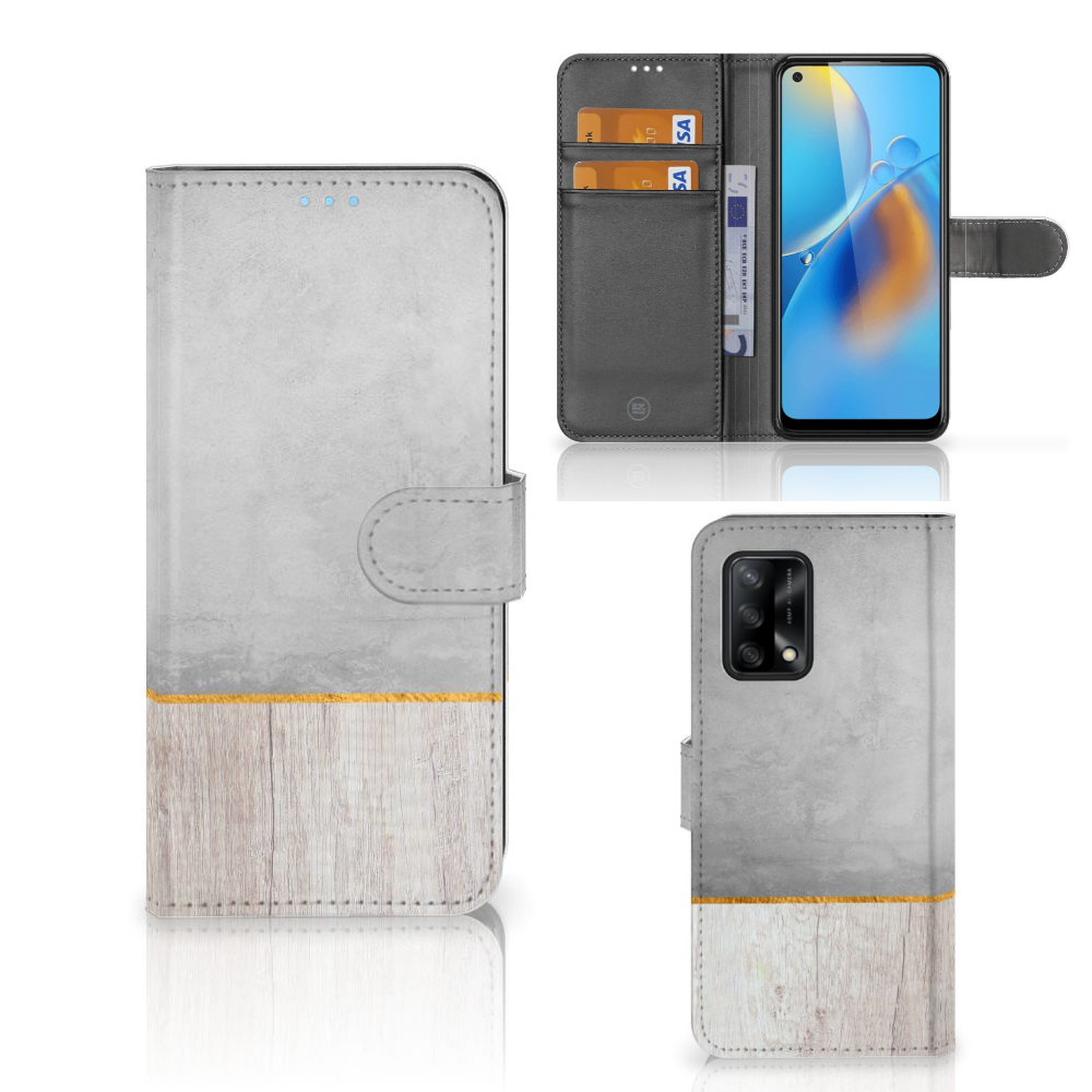 OPPO A74 4G Book Style Case Wood Concrete