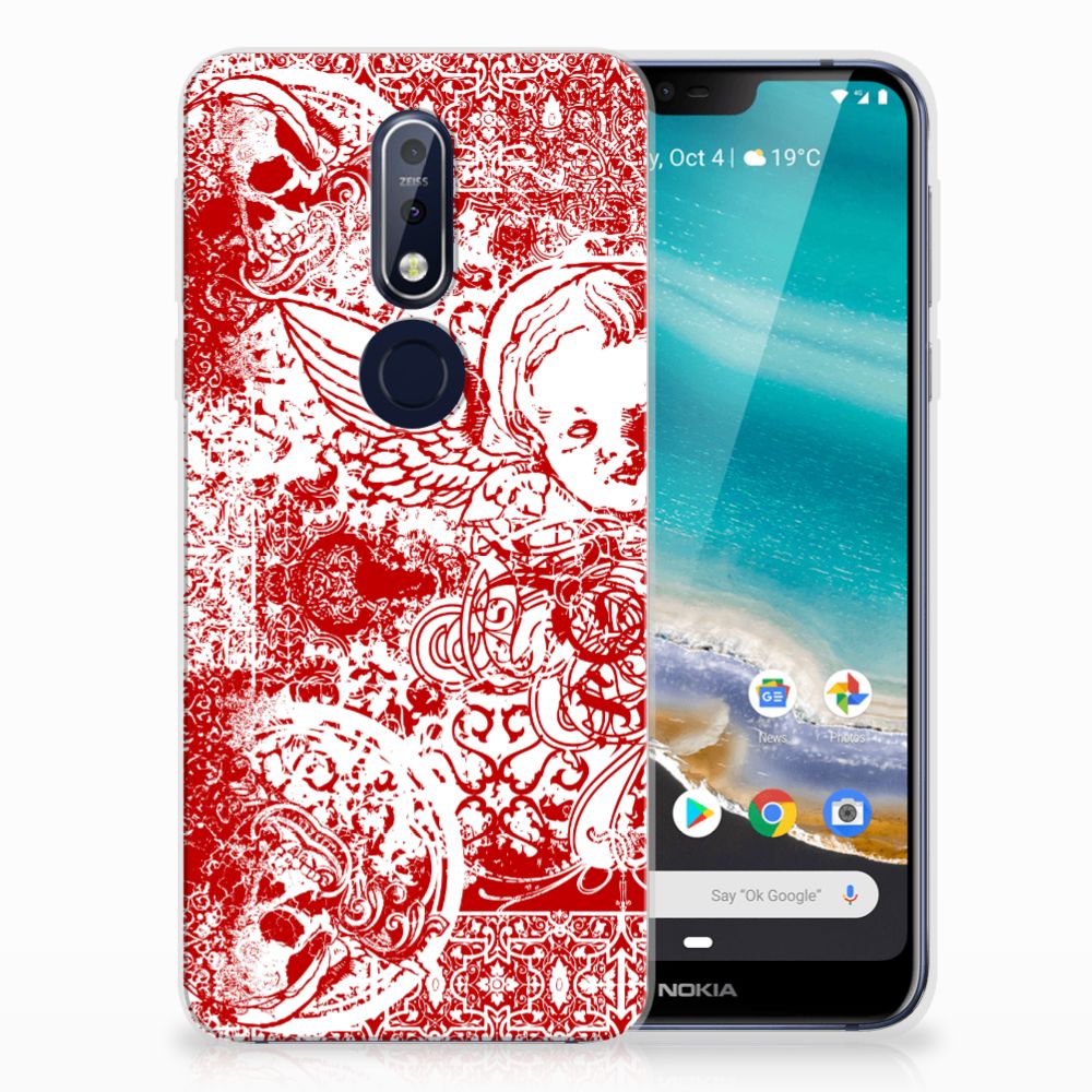 Silicone Back Case Nokia 7.1 Angel Skull Rood