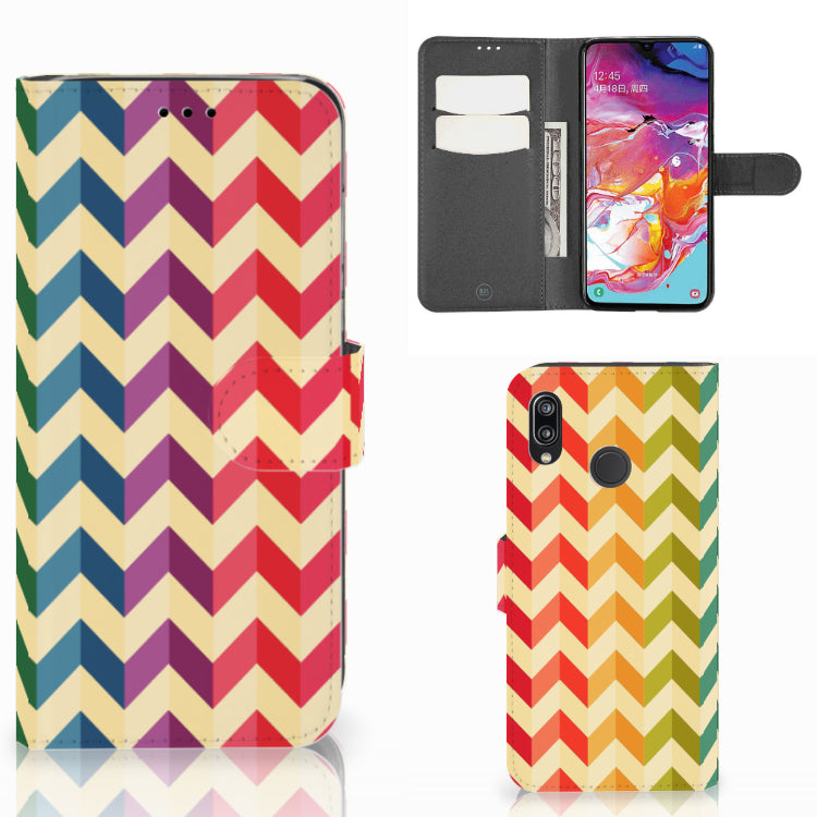 Samsung Galaxy A70 Telefoon Hoesje Zigzag Multi Color