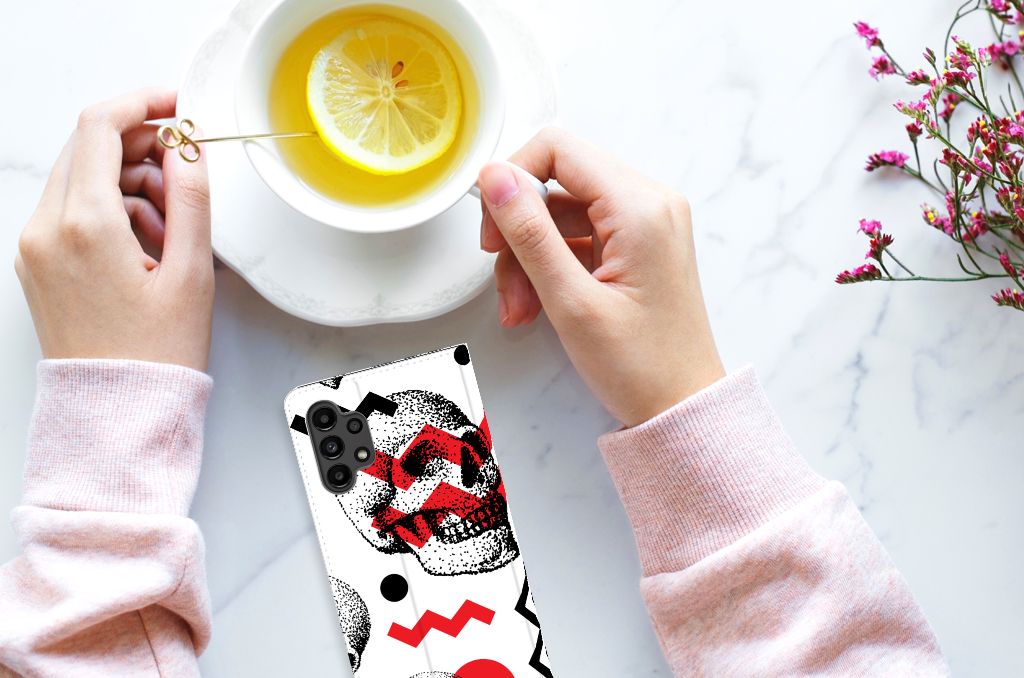 Mobiel BookCase Samsung Galaxy A13 (4G) Skull Red - B2C Telecom