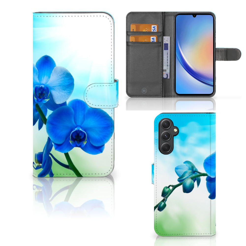 Samsung Galaxy A24 4G Hoesje Orchidee Blauw - Cadeau voor je Moeder