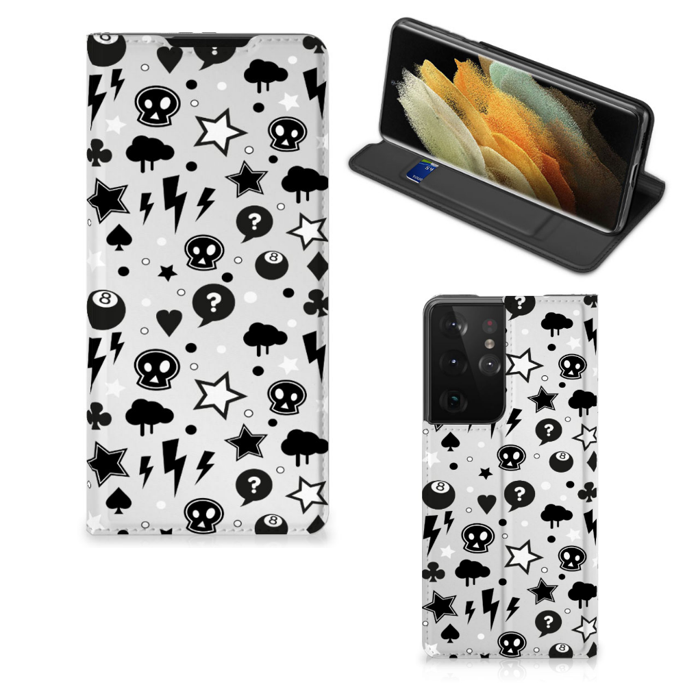 Mobiel BookCase Samsung Galaxy S21 Ultra Silver Punk - B2C Telecom