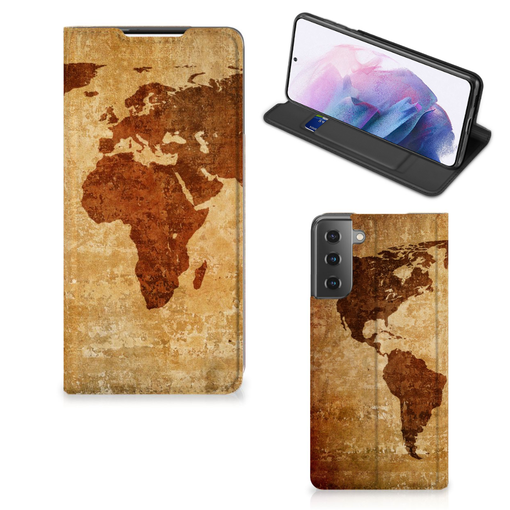 Samsung Galaxy S21 Plus Book Cover Wereldkaart - B2C Telecom