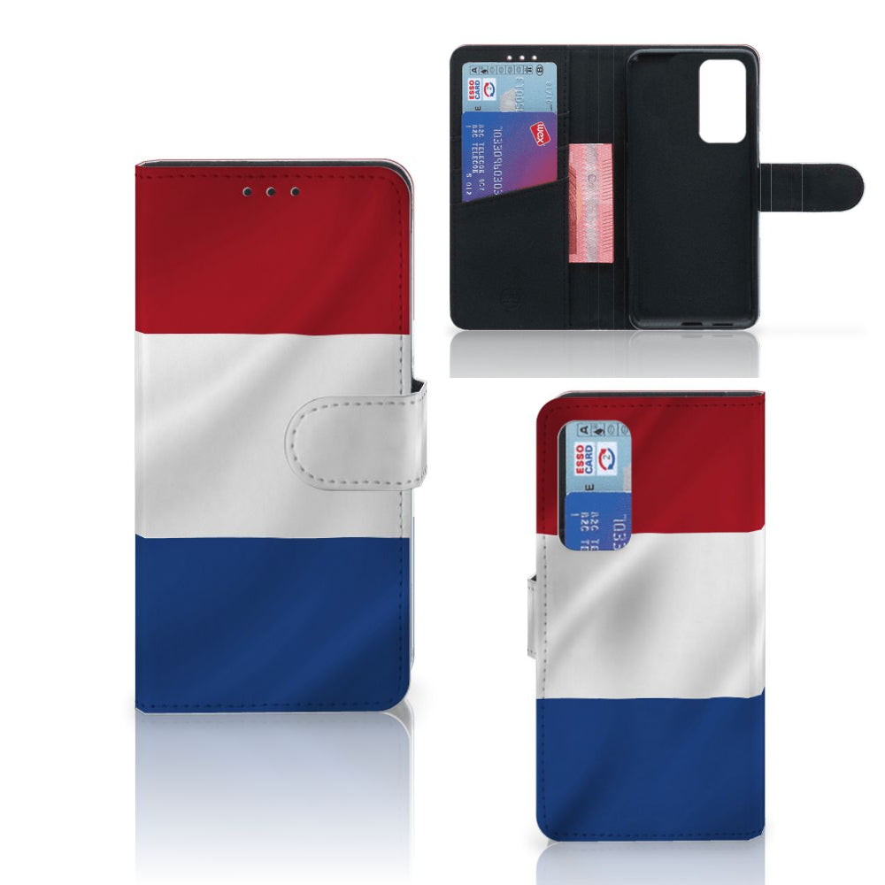 Huawei P40 Bookstyle Case Nederlandse Vlag met artistiek ontwerp en pasjeshouder.