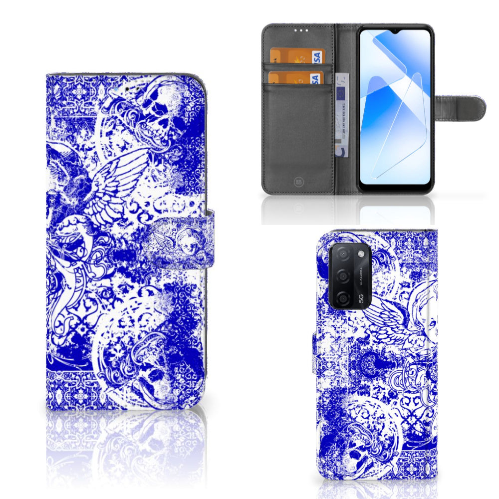 Telefoonhoesje met Naam OPPO A16/A16s/A54s Angel Skull Blauw