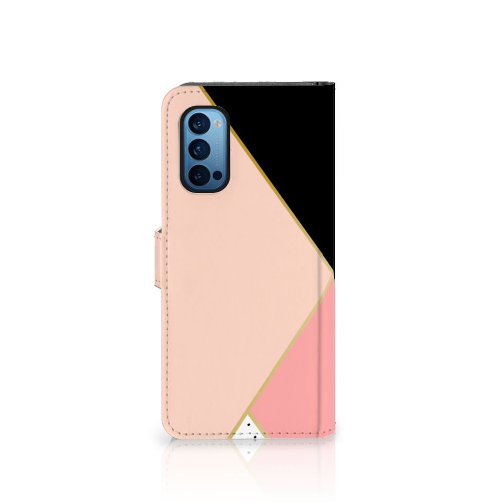 OPPO Reno 4 Pro 5G Book Case Zwart Roze Vormen