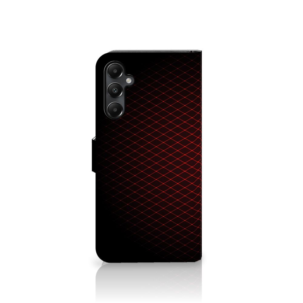 Samsung Galaxy A05s Telefoon Hoesje Geruit Rood met minimalistisch ruitpatroon en ruimte voor 3 pasjes.