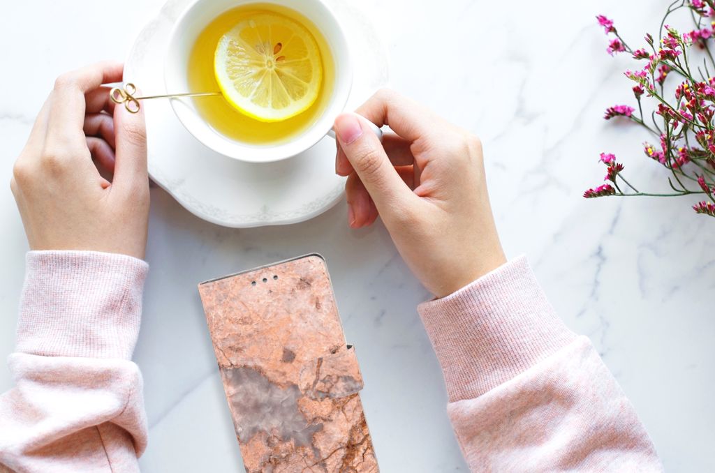 Sony Xperia XZ1 Bookcase Marmer Oranje