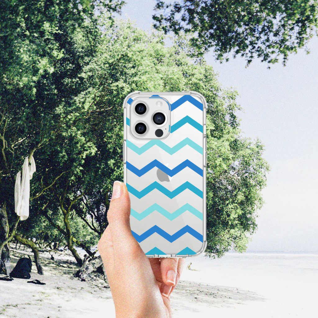iPhone 13 Pro Max Doorzichtige Silicone Hoesje Zigzag Blauw - B2C Telecom
