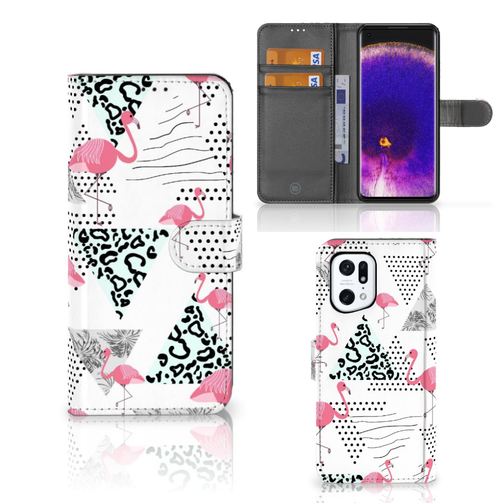 OPPO Find X5 Pro Telefoonhoesje met Pasjes Flamingo Triangle