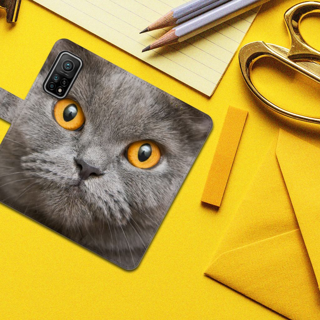 Telefoonhoesje met Pasjes Xiaomi Mi 10T Pro | Mi 10T Britse Korthaar met afbeelding van Britse korthaar kat.