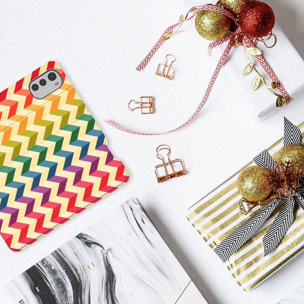 Motorola Moto E32 | Moto E32s Hoesje met Magneet Zigzag Multi Color - B2C Telecom
