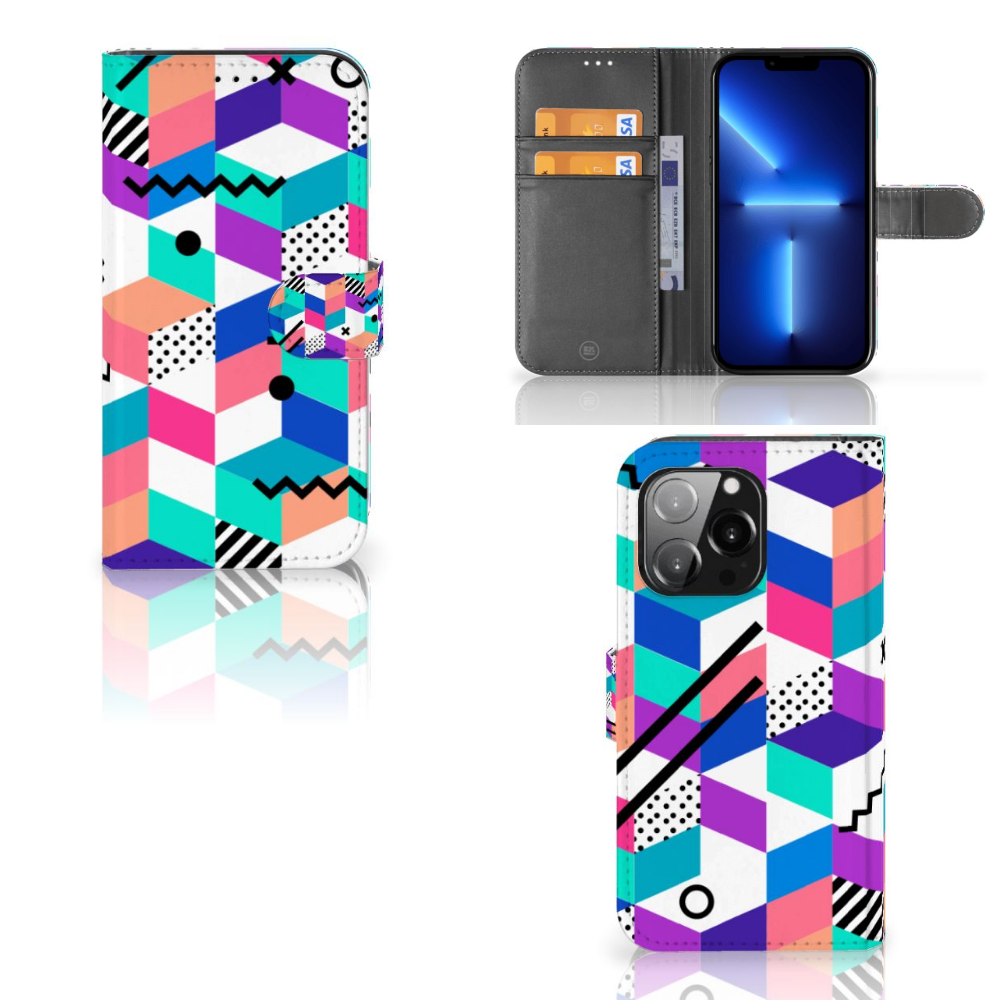 iPhone 13 Pro Book Case Blokken Kleurrijk met abstracte kleuren en geometrische vormen 🎨